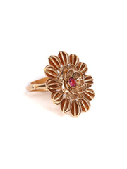 Gold-Plated Stone Studded Floral-Shaped Adjustable Finger Ring