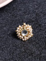 Gold Plated Kundan Studded & Beaded Finger Ring