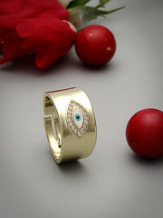 Gold-Plated Stone-Studded Evil Eye Adjustable Finger Ring