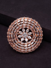 Rose Gold-Plated White Stone-Studded Finger Ring