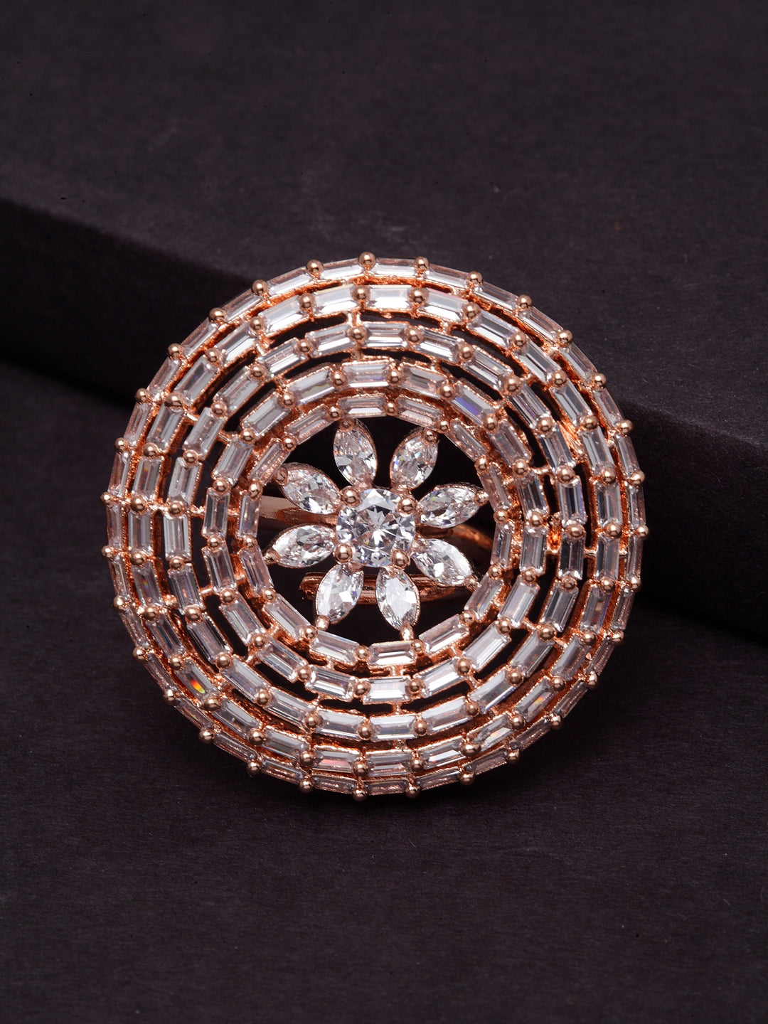 Rose Gold-Plated White Stone-Studded Finger Ring