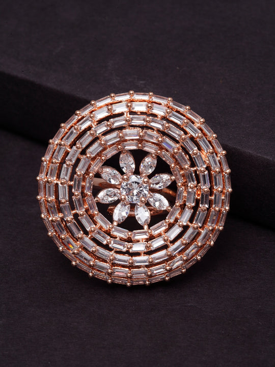Rose Gold-Plated White Stone-Studded Finger Ring