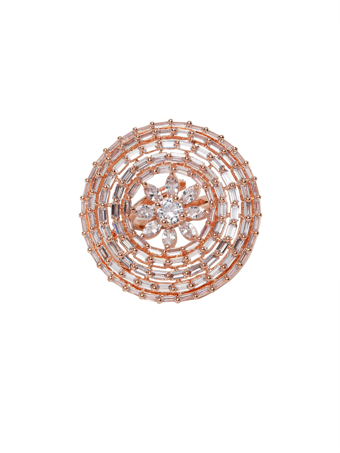 Rose Gold-Plated White Stone-Studded Finger Ring