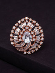 Rose Gold-Plated White AD-Studded Handcrafted Adjustable Finger Ring