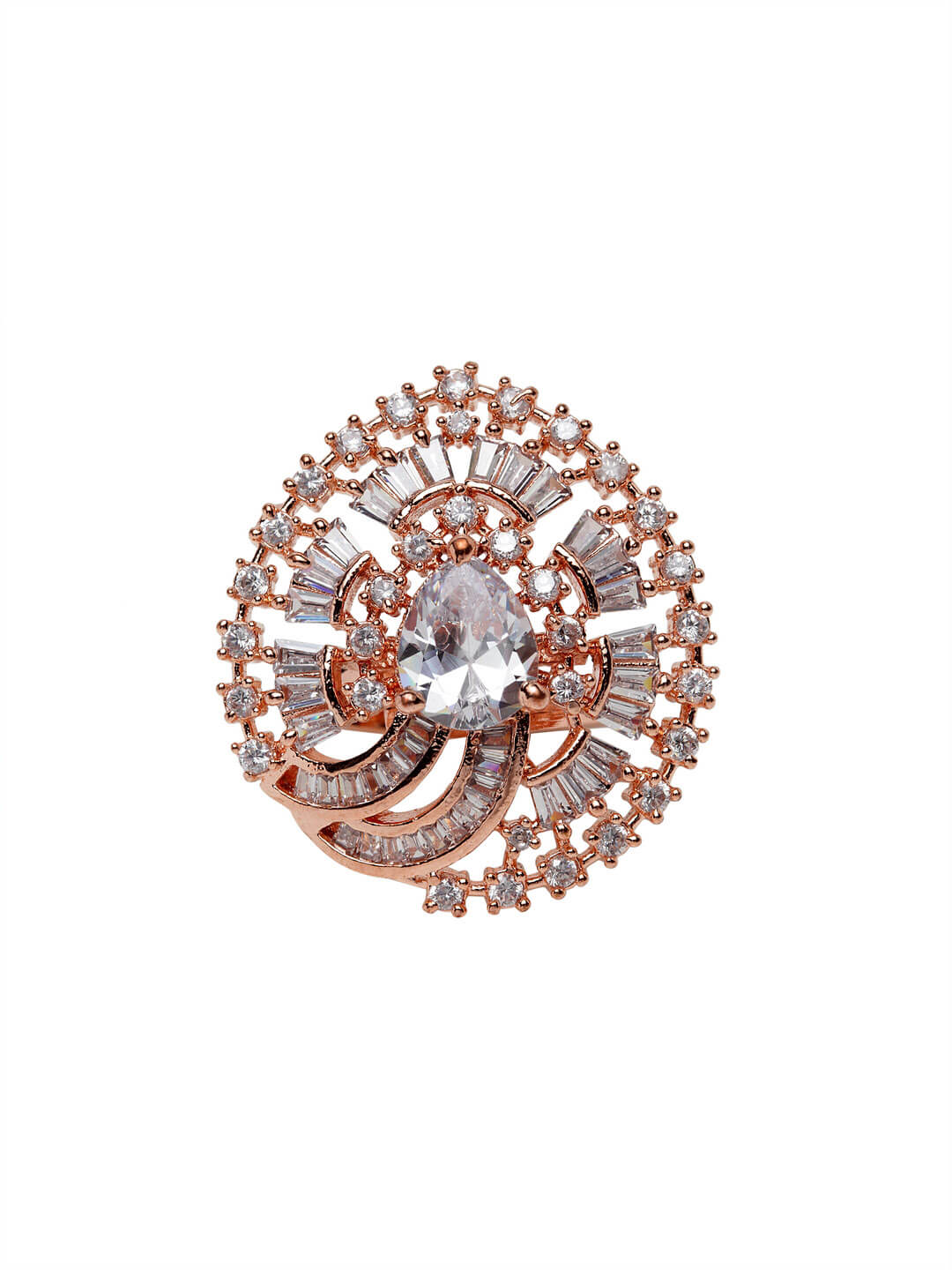 Rose Gold-Plated White AD-Studded Handcrafted Adjustable Finger Ring