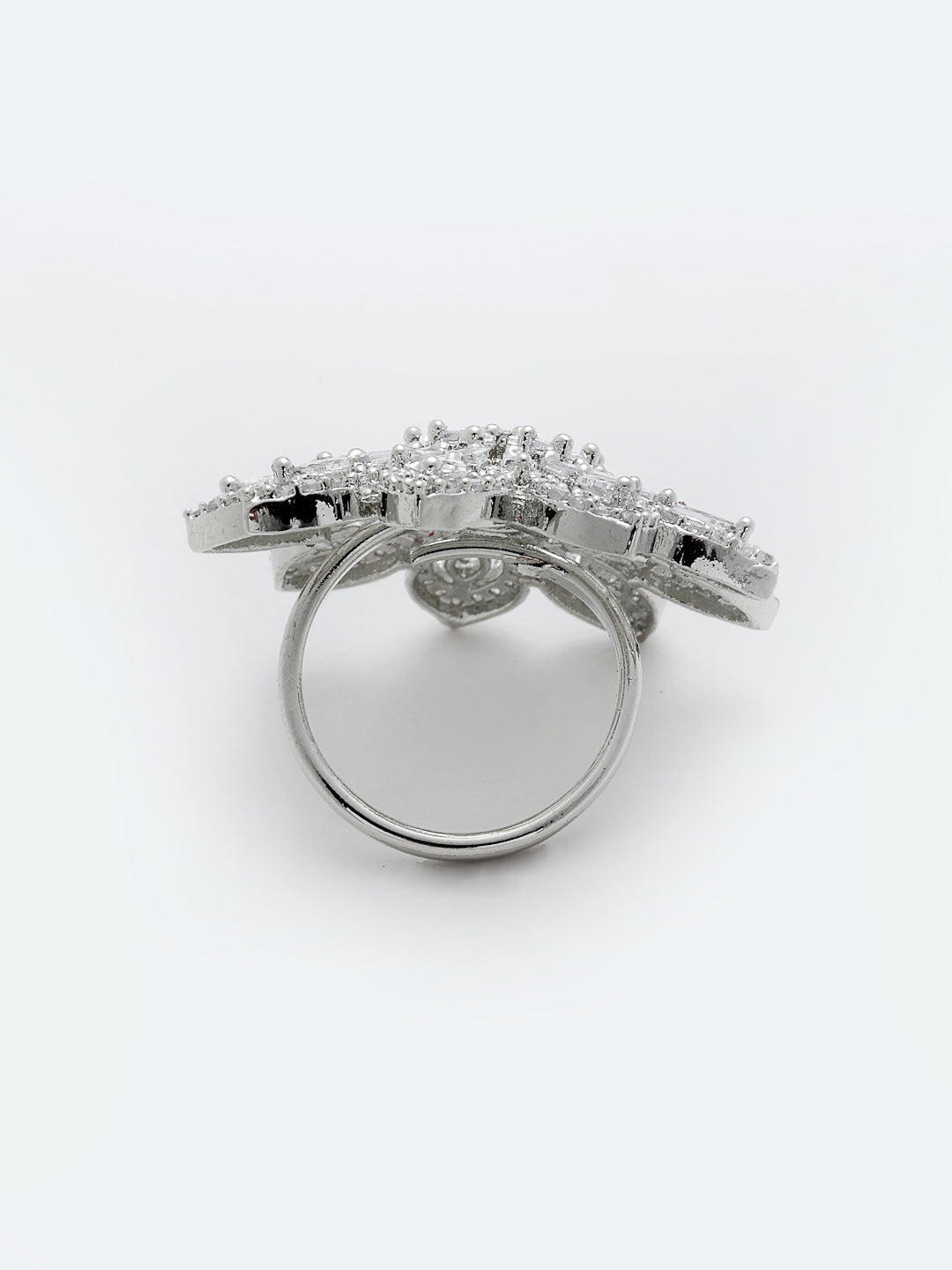 Silver-Plated White AD-Studded Finger Ring