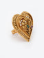 Women Gold-Plated Red & Green Stone Heart Shaped Finger Ring