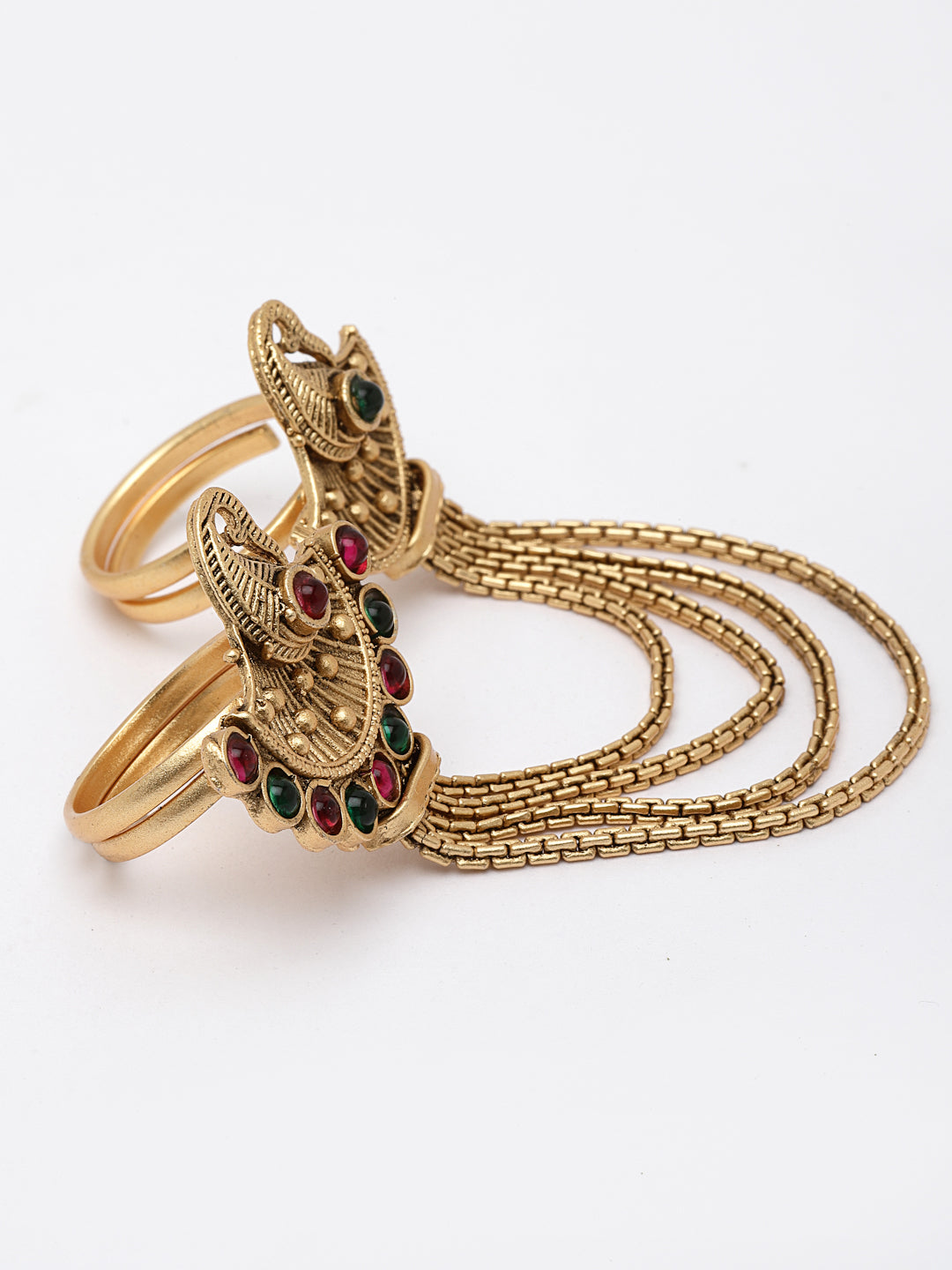 Gold-Plated Stone Studded Dual Adjustable Finger Ring