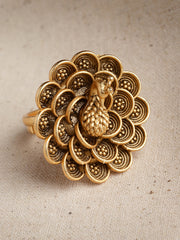 Gold-Plated Peacock Shaped Adjustable Finger Ring