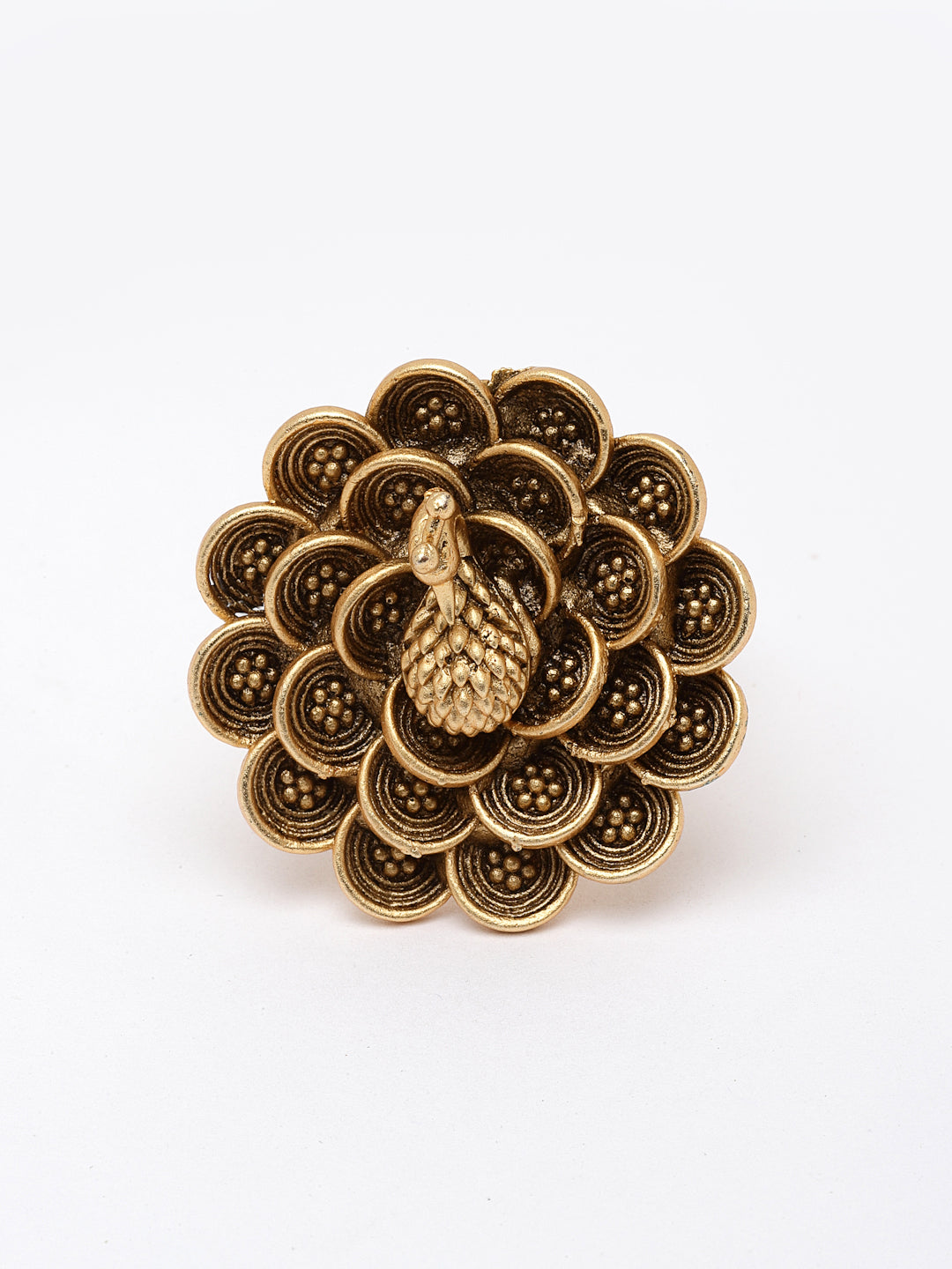 Gold-Plated Peacock Shaped Adjustable Finger Ring