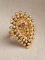 Gold-Plated Stone-Studded Adjustable Finger Ring