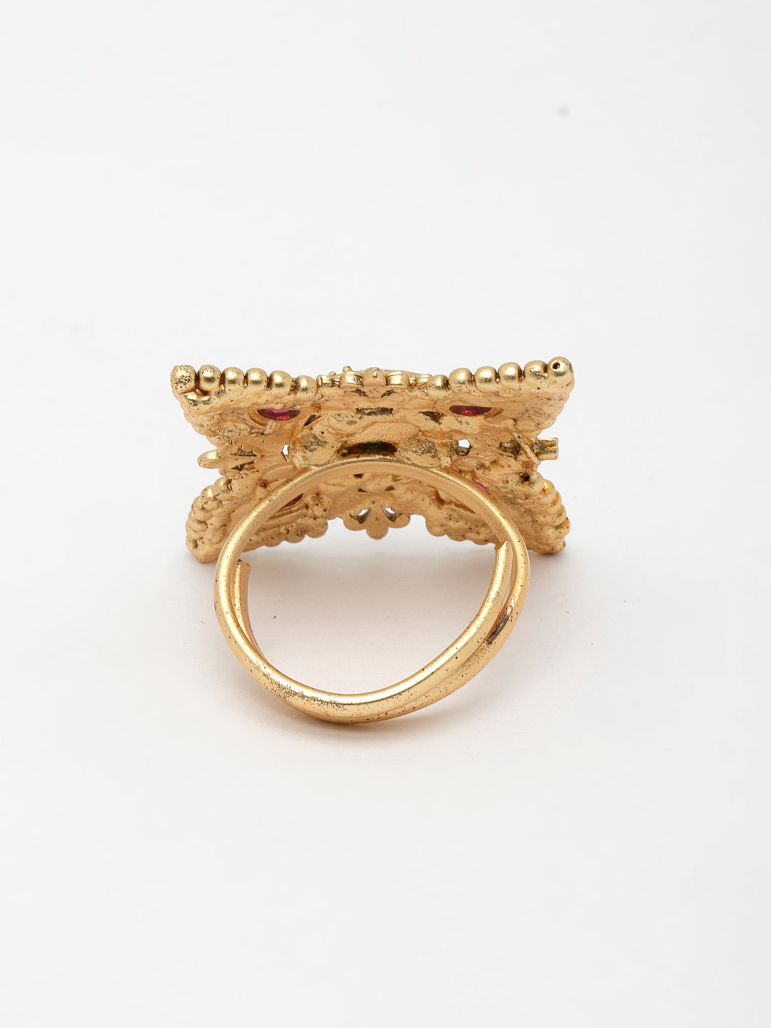 Gold-Plated Stone-Studded Adjustable Finger Ring