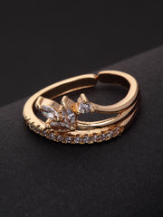 Gold-Plated Zirconia-Studded Adjustable Finger Ring