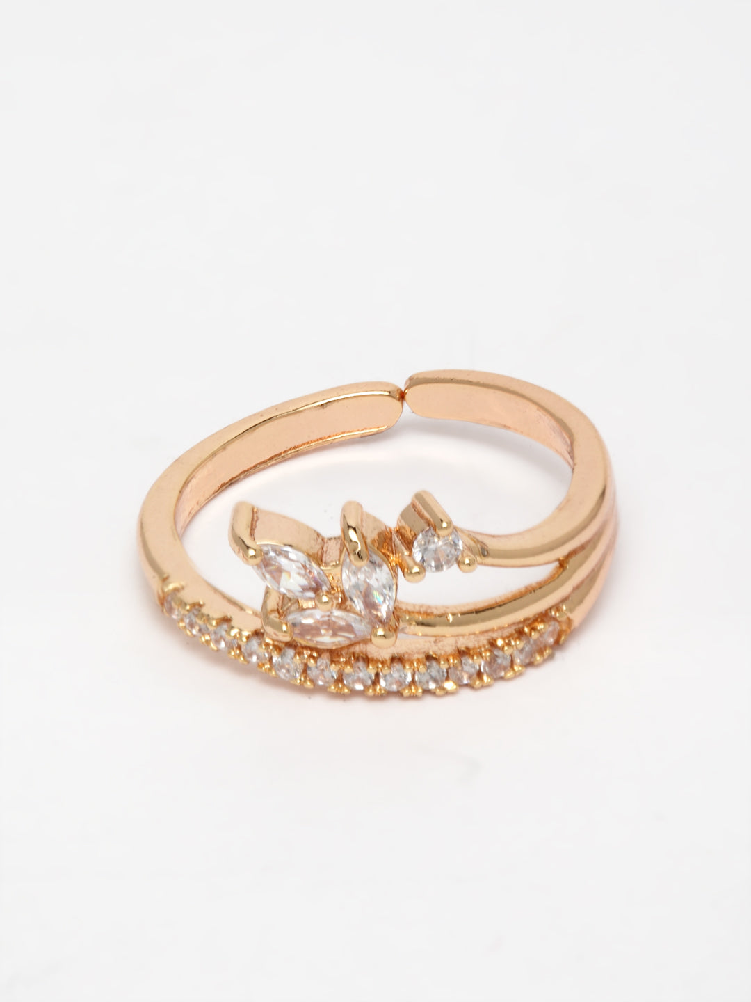 Gold-Plated Zirconia-Studded Adjustable Finger Ring