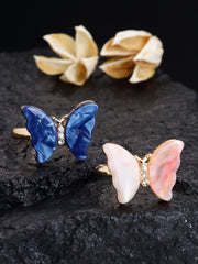 Set Of 2 Gold-Plated Studded Butterfly Rings