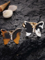 Set of 2 Gold-Plated & White CZ Studded Adjustable Finger Rings