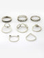 Set Of 8 Oxidised Silver-Plated Finger Rings