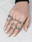 Set Of 9 Oxidized Silver-Plated Stone-Studded Finger Rings