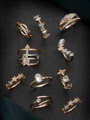 Set Of 10 Gold-Plated AD Stones- Studded Finger Rings