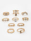 Set Of 10 Gold-Plated AD Stones- Studded Finger Rings