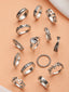 Set Of 14 Silver Plated Oxidised Finger Rings