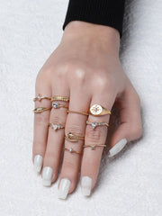 Set Of 11 Gold-Plated & AD Stone Finger Rings