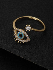 Gold-Plated AD Studded Evil Eye Adjustable Finger Ring