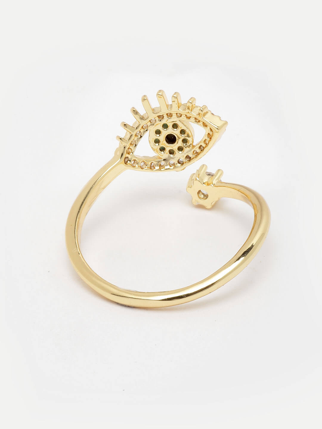 Gold-Plated AD Studded Evil Eye Adjustable Finger Ring