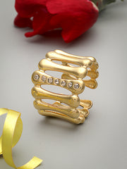 Gold Plated Stainless Steel Stone Studded Adjustable Finger Ring