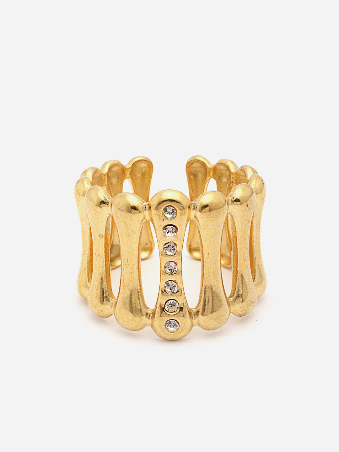 Gold Plated Stainless Steel Stone Studded Adjustable Finger Ring