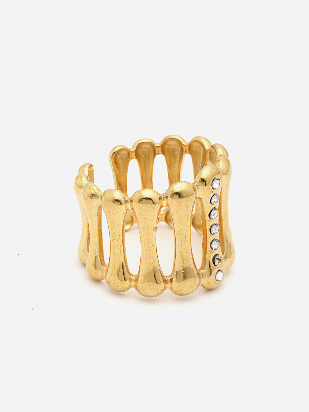 Gold Plated Stainless Steel Stone Studded Adjustable Finger Ring