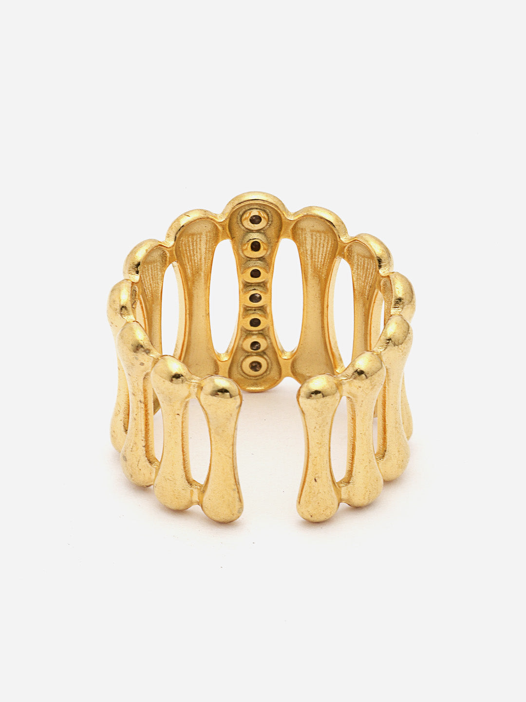 Gold Plated Stainless Steel Stone Studded Adjustable Finger Ring
