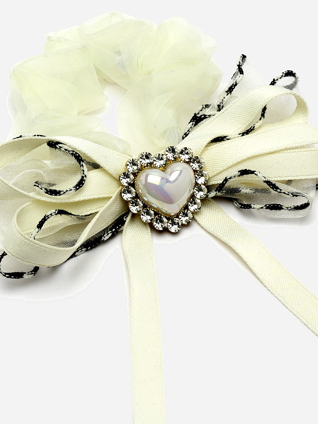 Women Heart Shaped Stone Studded Embellished Ponytail Holders