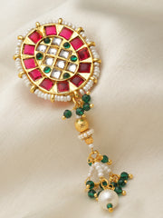 Gold-Plated Beaded Kundan Studded Brooch