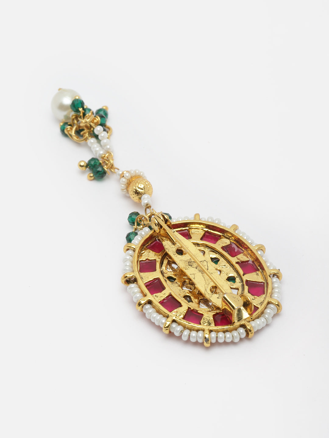 Gold-Plated Beaded Kundan Studded Brooch