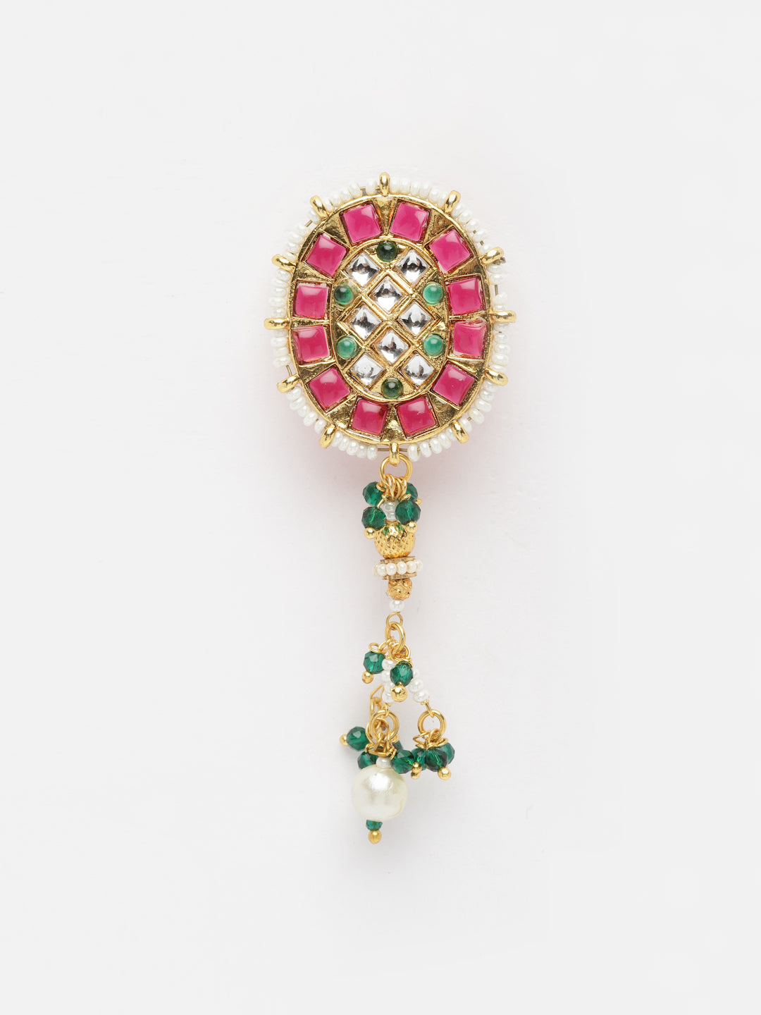 Gold-Plated Beaded Kundan Studded Brooch