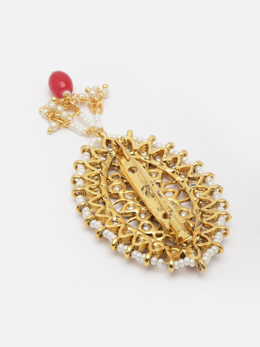 Gold-Plated Kundan Studded Floral Charm Brooch