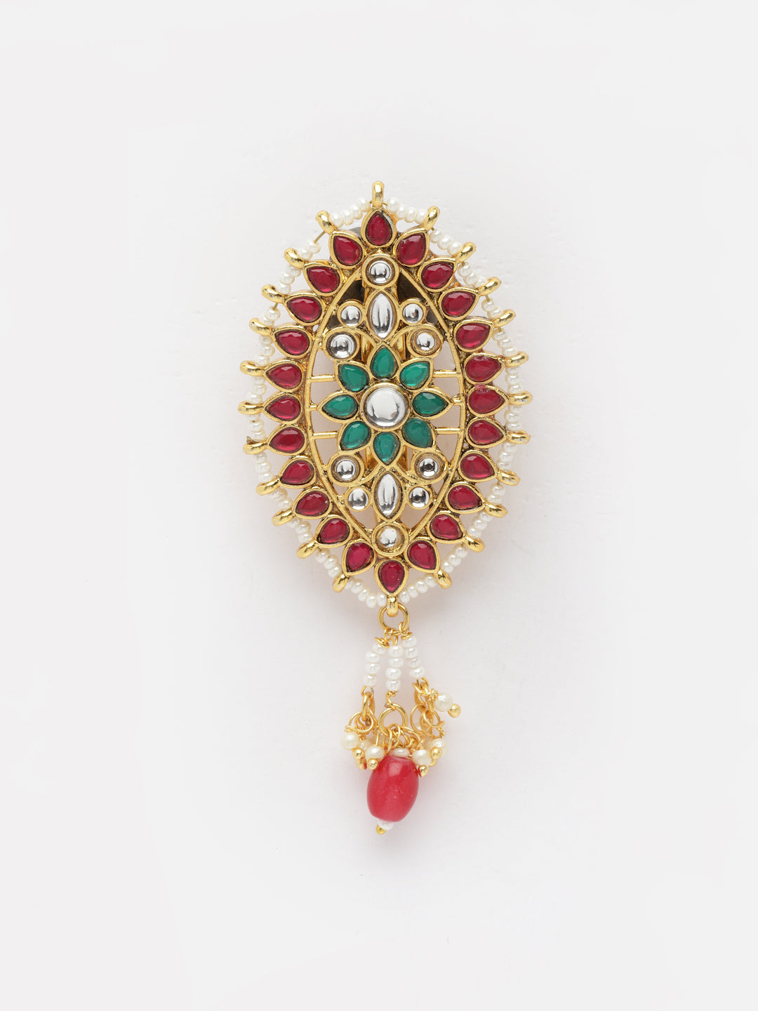 Gold-Plated Kundan Studded Floral Charm Brooch