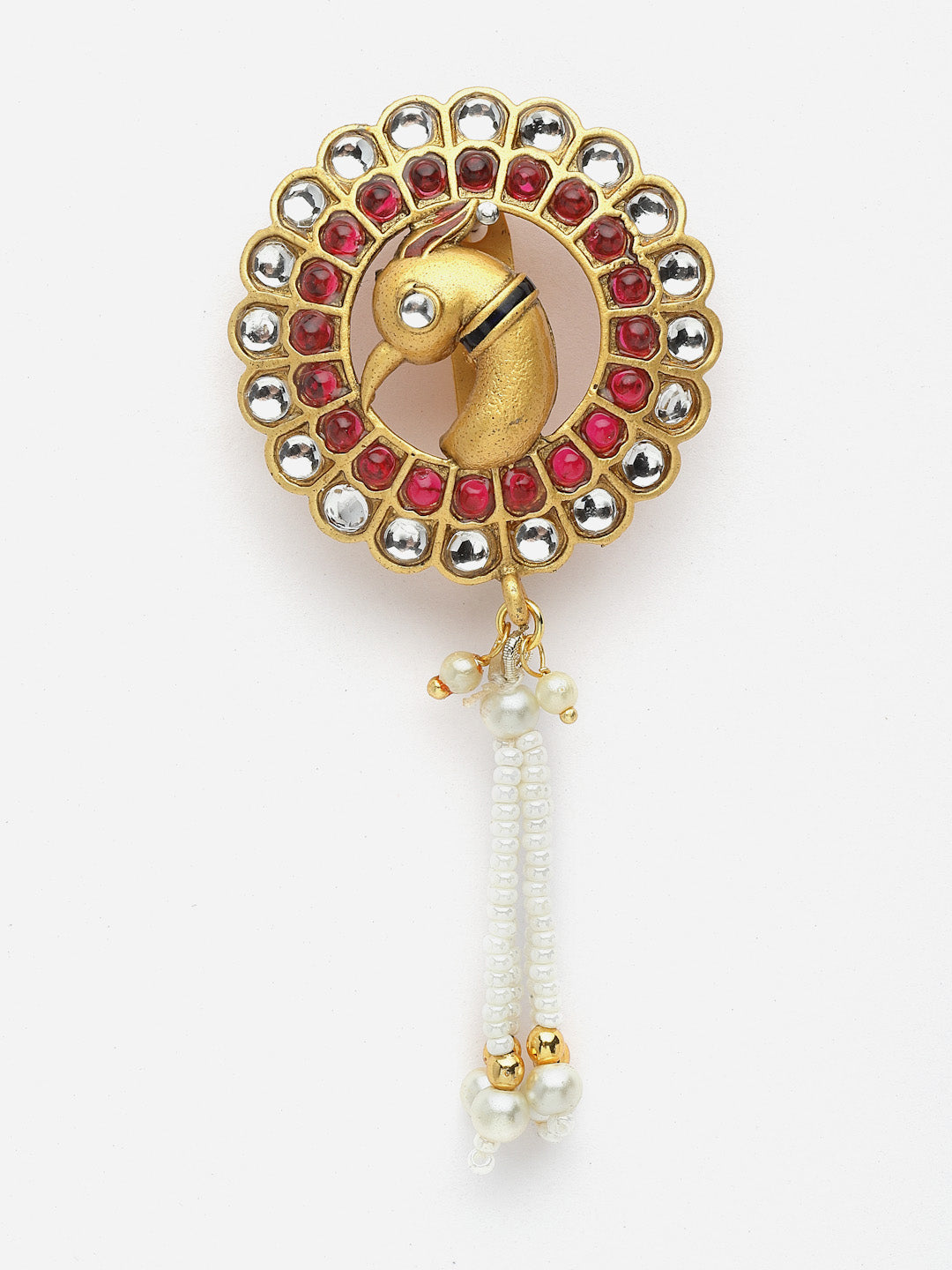 Gold-Plated Artificial Stones and Beads Brooch