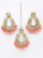 Gold-Plated Pink & White Kundan-Studded & Beaded Jewellery Set