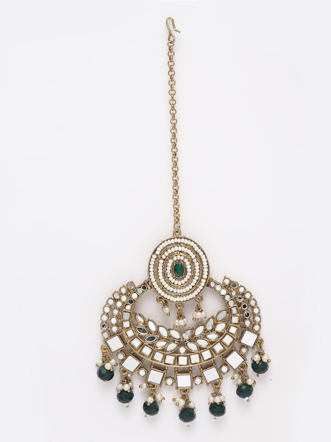 Gold-Plated Green Beaded Jhumar Passa