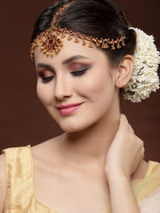 Gold-Plated Stone Studded Reversible Matha Patti Head Jewellery