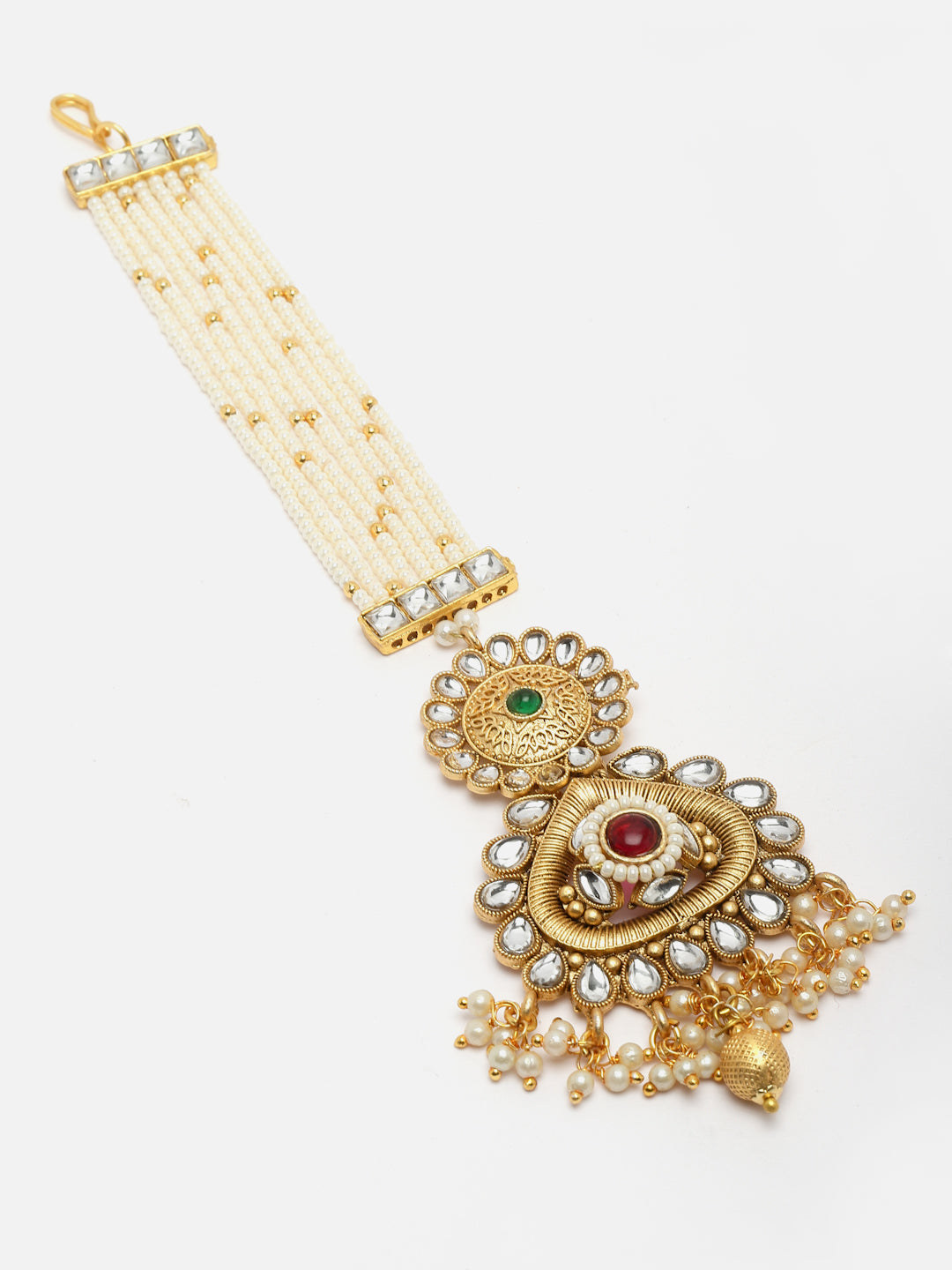 Gold-Plated Kundan Handcrafted Pearl Maang Tikka