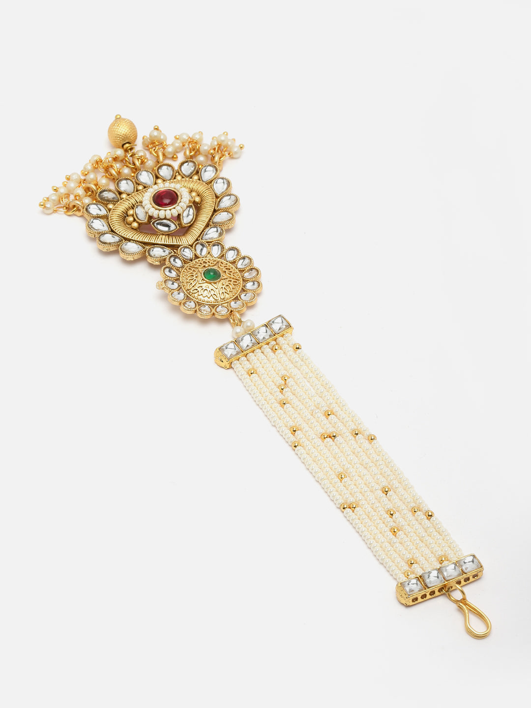 Gold-Plated Kundan Handcrafted Pearl Maang Tikka