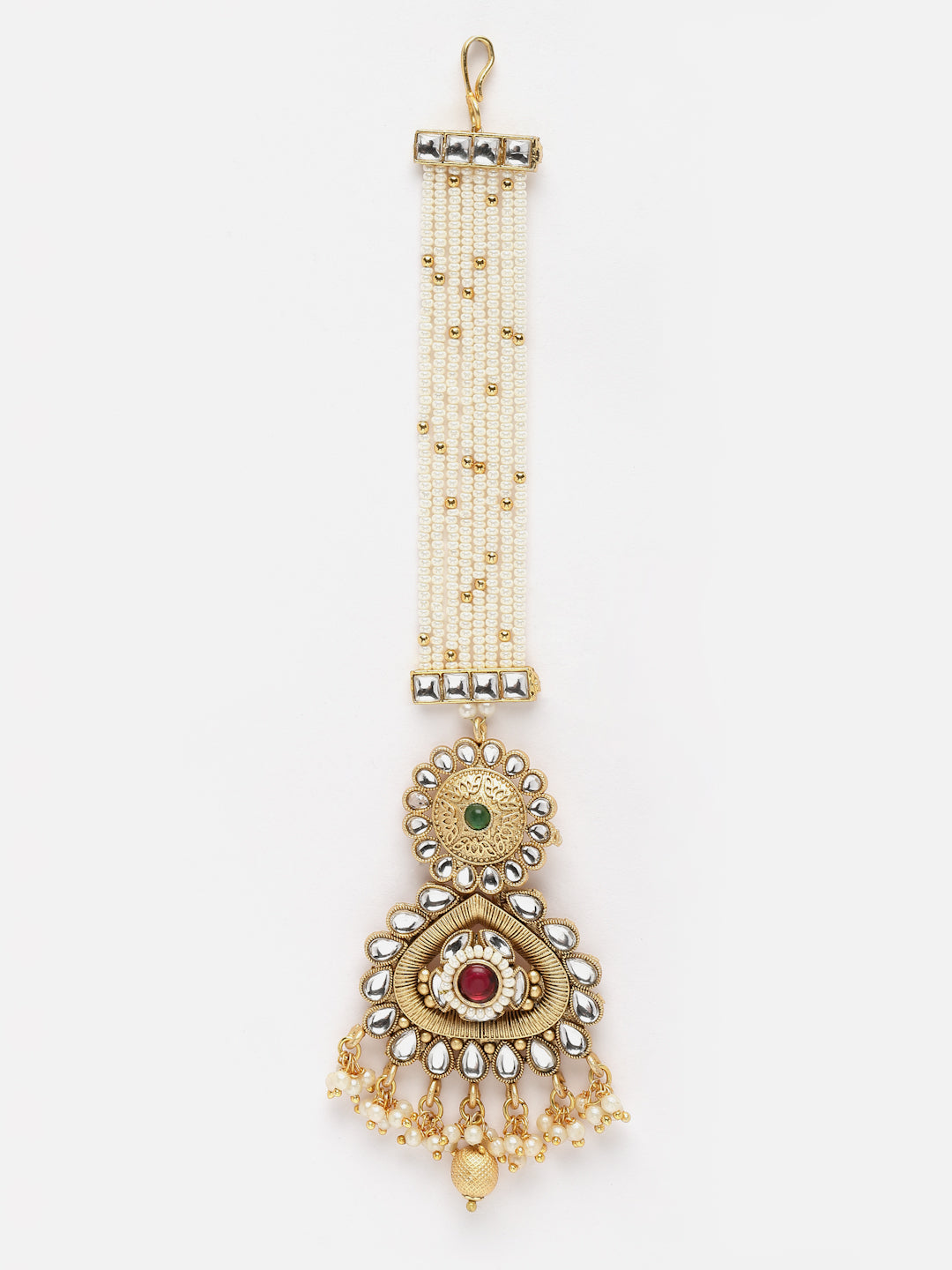 Gold-Plated Kundan Handcrafted Pearl Maang Tikka