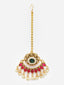 Gold-Plated Handcrafted Stone-Studded & Pearl-Beaded Maang Tikka