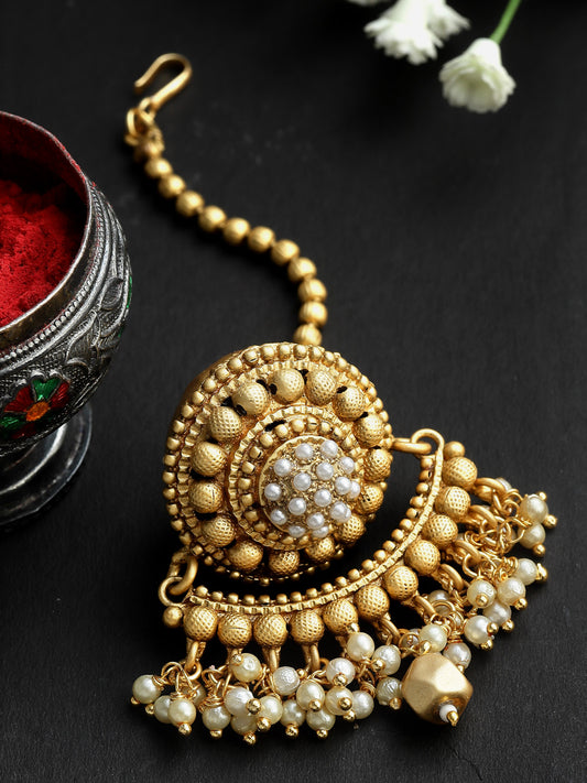 Gold-Plated Pearls Maang Tikka