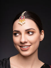 Gold-Plated Kundan Studded & Pearls Beaded Maang Tikka