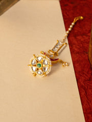 Gold-Plated Kundan Studded & Pearls Beaded Maang Tikka