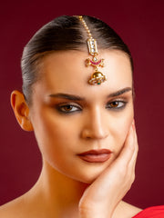 Gold-Plated Kundan Studded & Pearls Beaded Maang Tikka